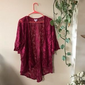 LuLaRoe Red Lace Lindsay Kimono